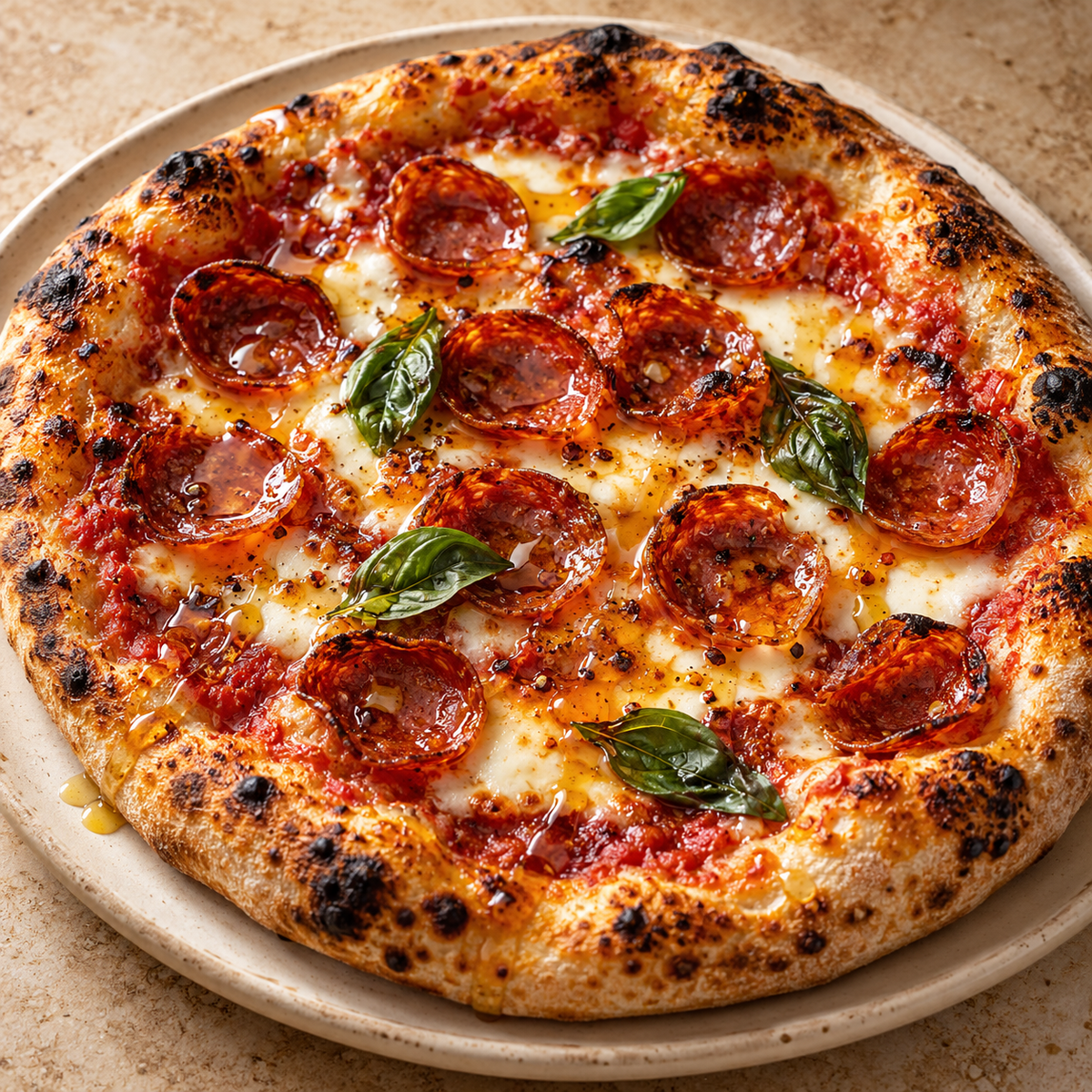 Hot honey pepperoni pizza